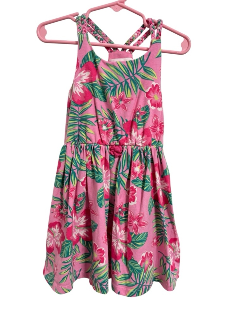 🌺 Tommy Bahama Toddler Girl 4T Pink Tropical Floral Dress Braided Straps Summer
